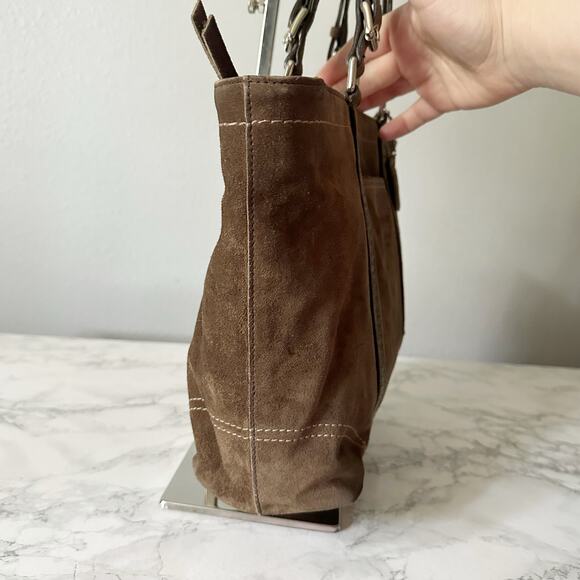 Coach Brown Suede Metallic Beaded Zip Top Shoulder Bag includes Hangtag - Picture 4 of 16